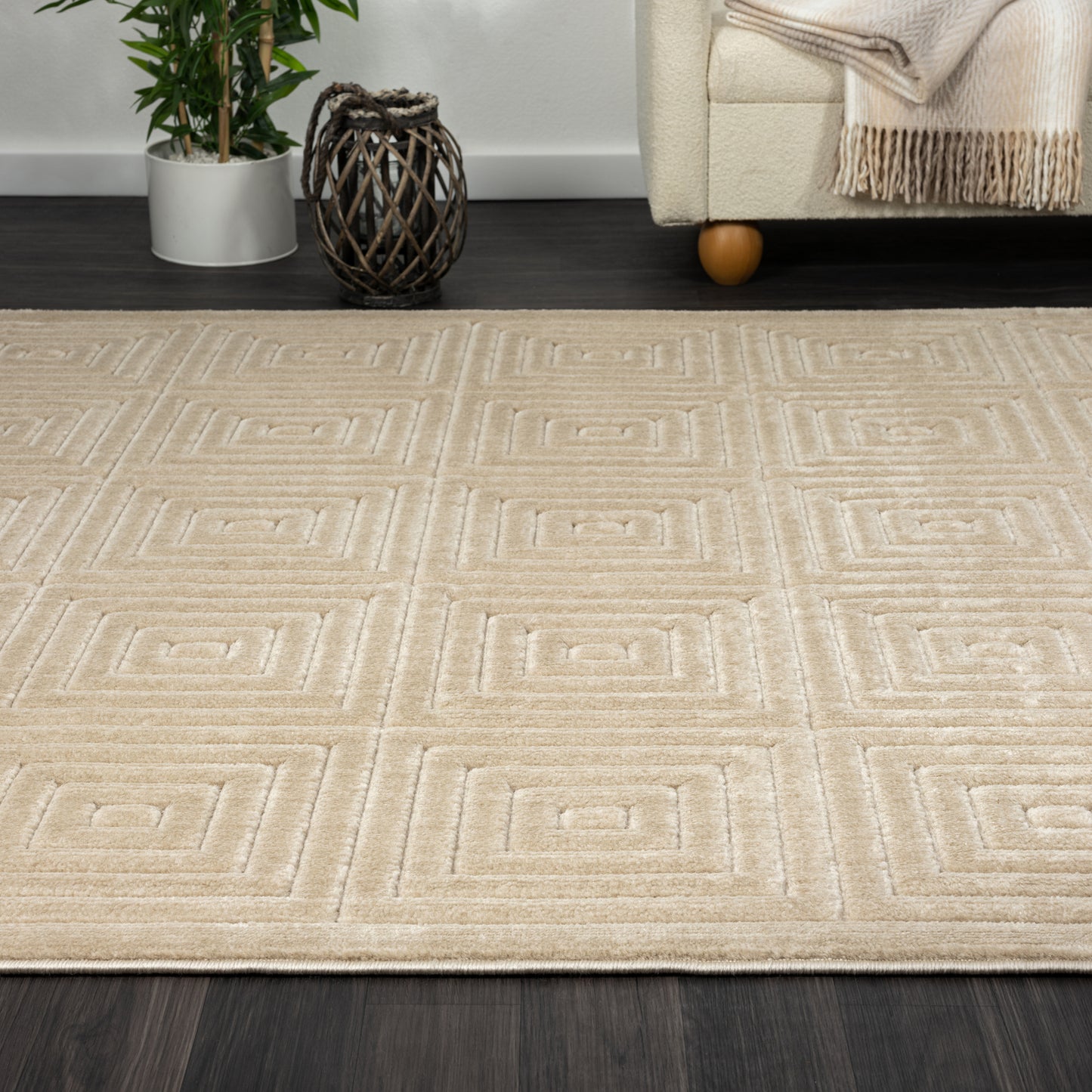 Atlas-82416 Contemporary Power-Loomed Beige Polypropylene Indoor/Outdoor Area Rug - LR Home
