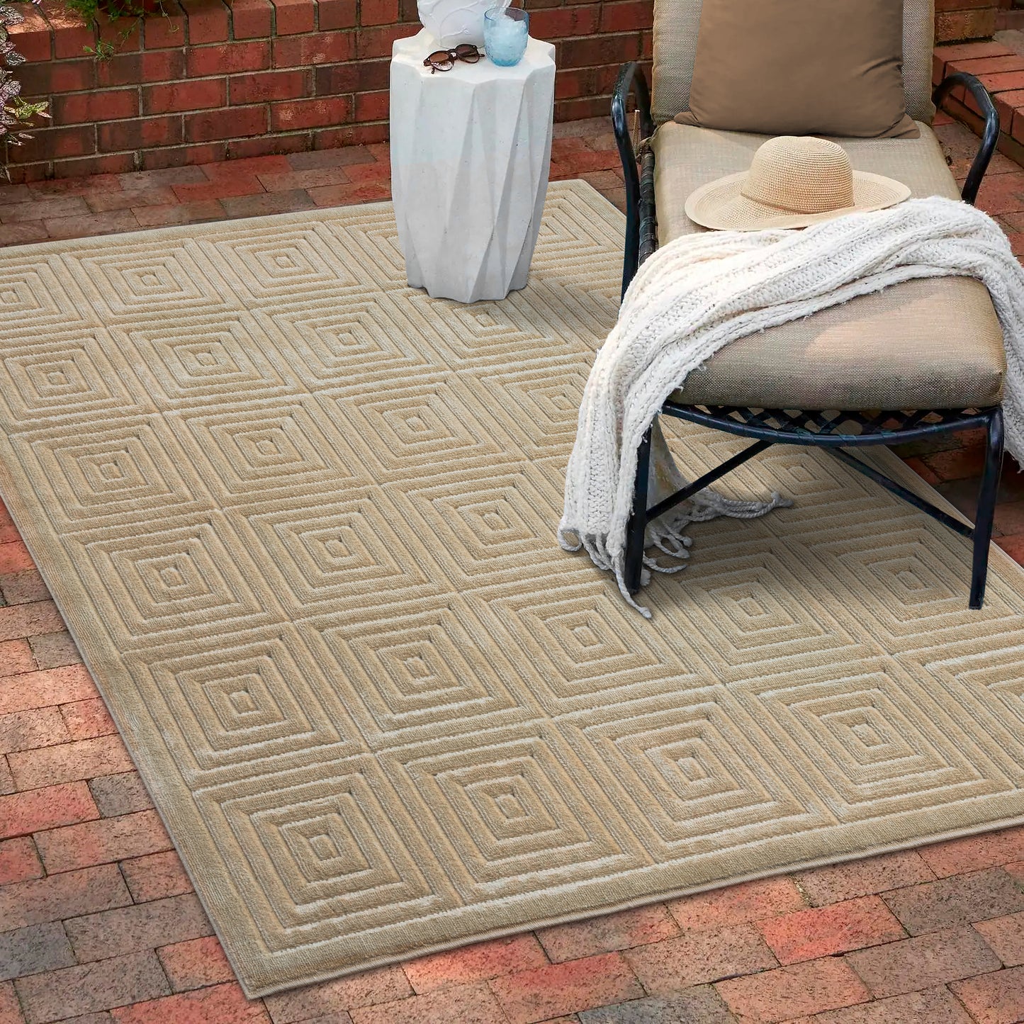 Atlas-82416 Contemporary Power-Loomed Beige Polypropylene Indoor/Outdoor Area Rug - LR Home