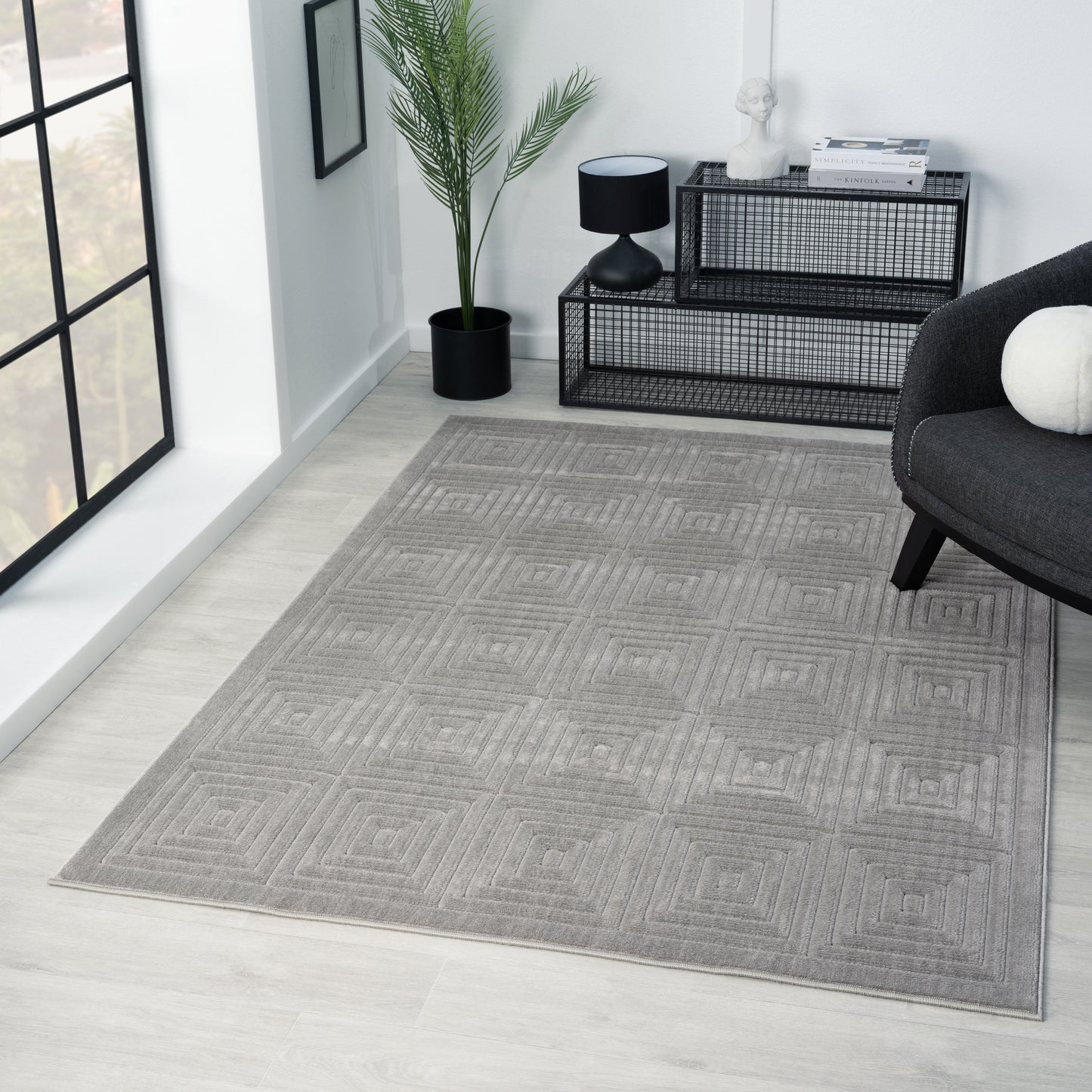 Atlas-82417 Contemporary Power-Loomed Gray Polypropylene Indoor/Outdoor Area Rug - LR Home