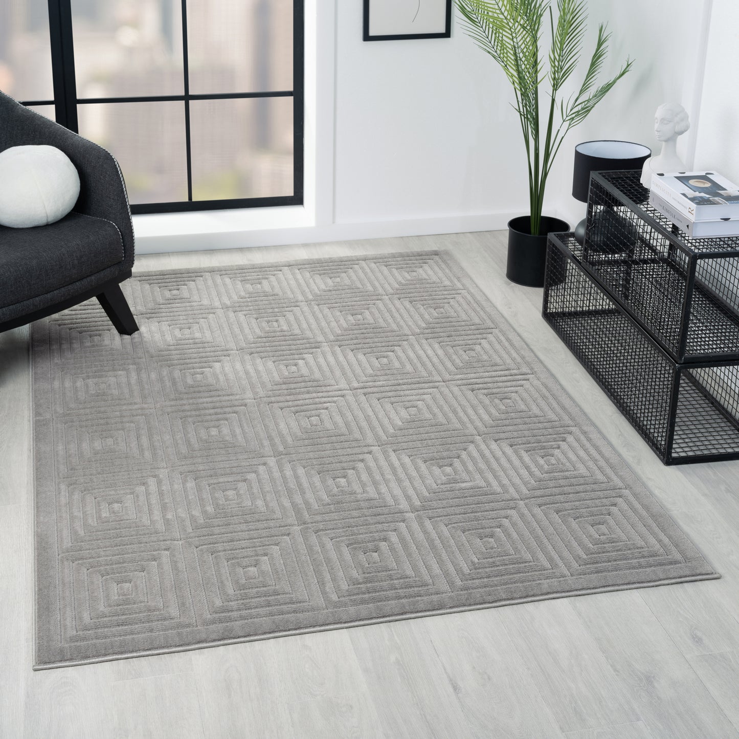 Atlas-82417 Contemporary Power-Loomed Gray Polypropylene Indoor/Outdoor Area Rug - LR Home
