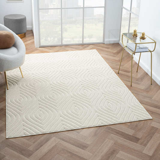Atlas-82418 Contemporary Power-Loomed Ivory Polypropylene Indoor/Outdoor Area Rug - LR Home