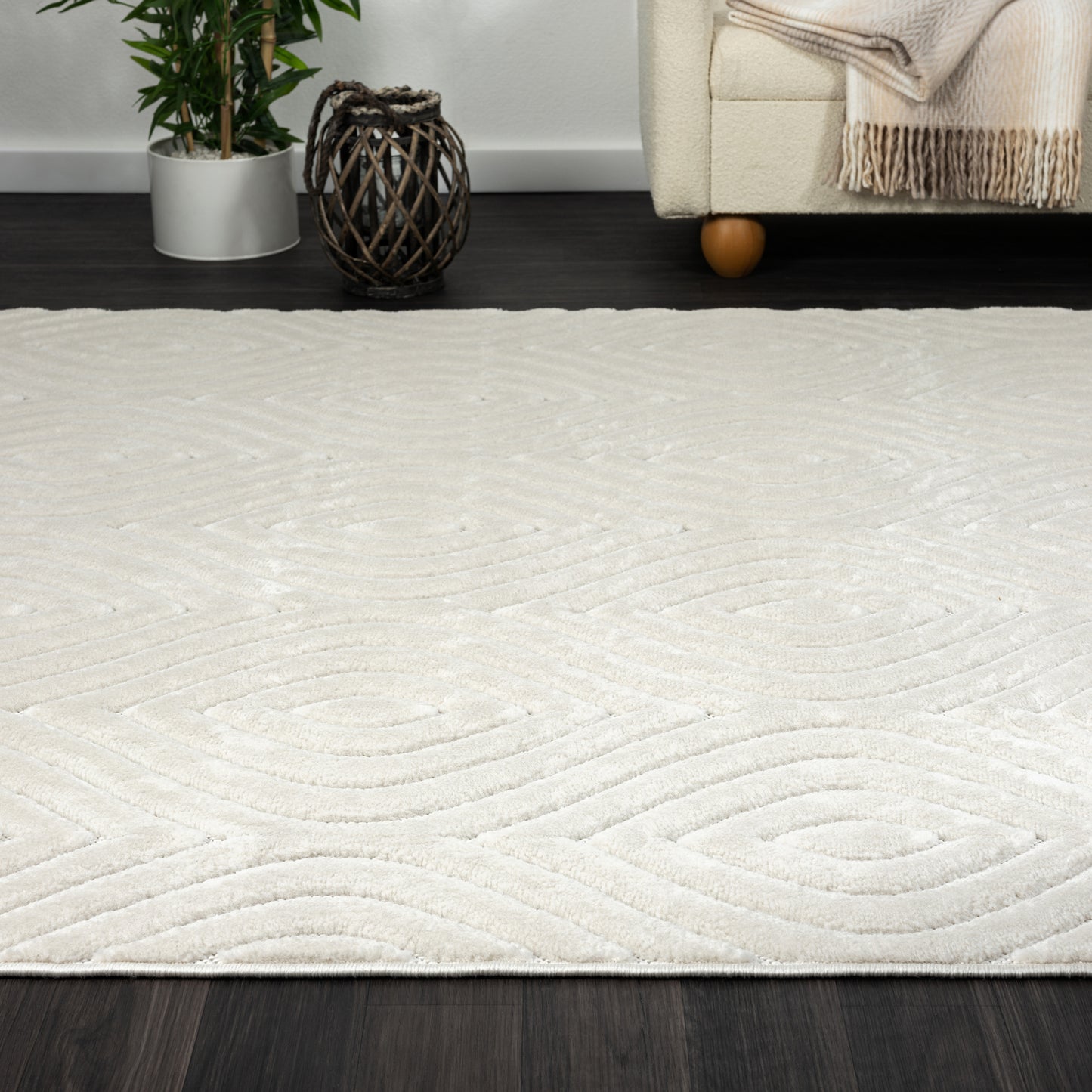 Atlas-82418 Contemporary Power-Loomed Ivory Polypropylene Indoor/Outdoor Area Rug - LR Home