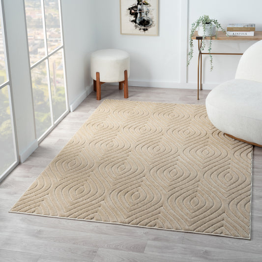 Atlas-82419 Contemporary Power-Loomed Beige Polypropylene Indoor/Outdoor Area Rug - LR Home