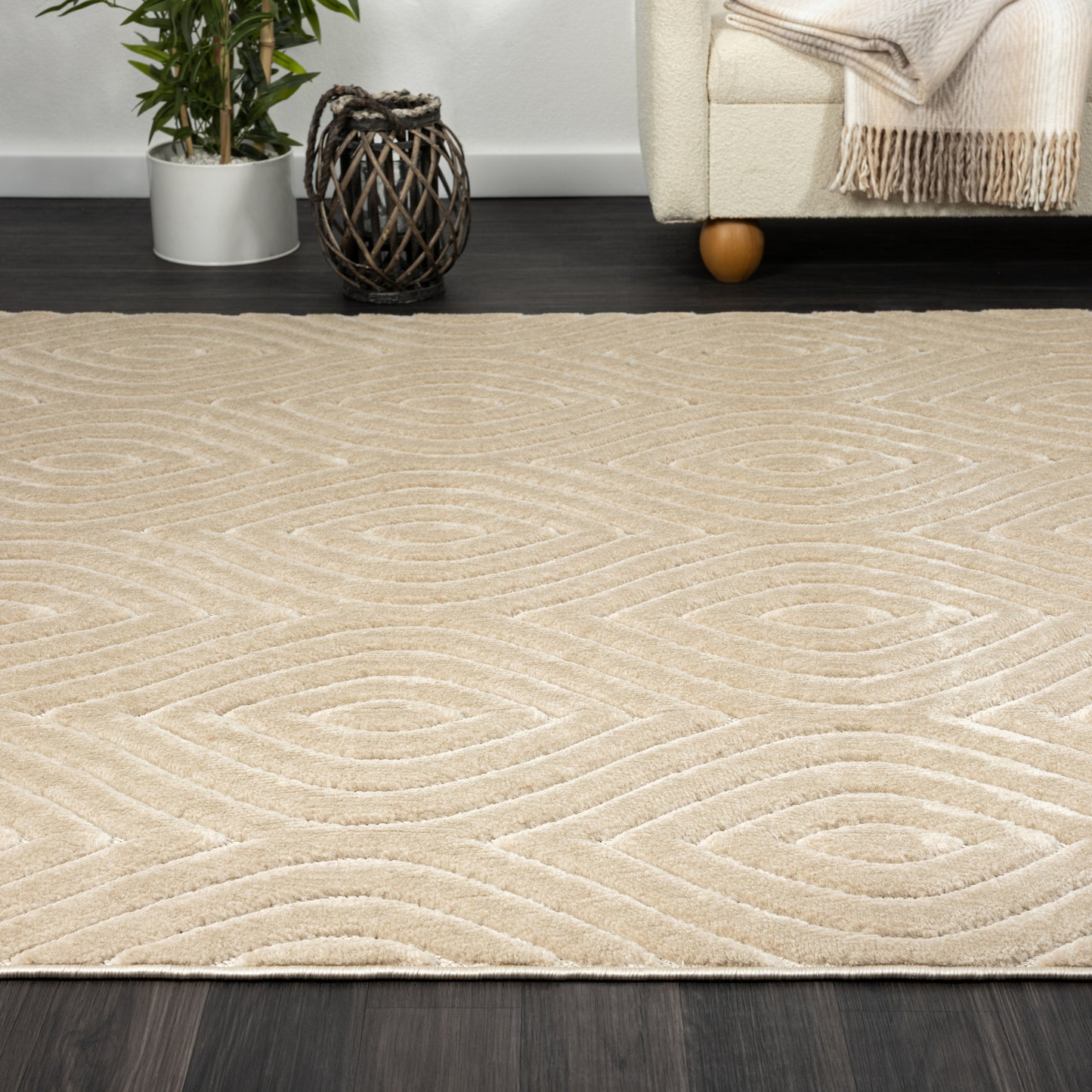 Atlas-82419 Contemporary Power-Loomed Beige Polypropylene Indoor/Outdoor Area Rug - LR Home