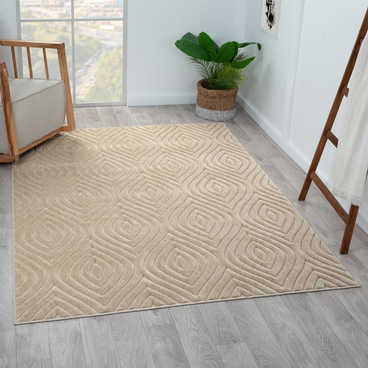 Atlas-82419 Contemporary Power-Loomed Beige Polypropylene Indoor/Outdoor Area Rug - LR Home