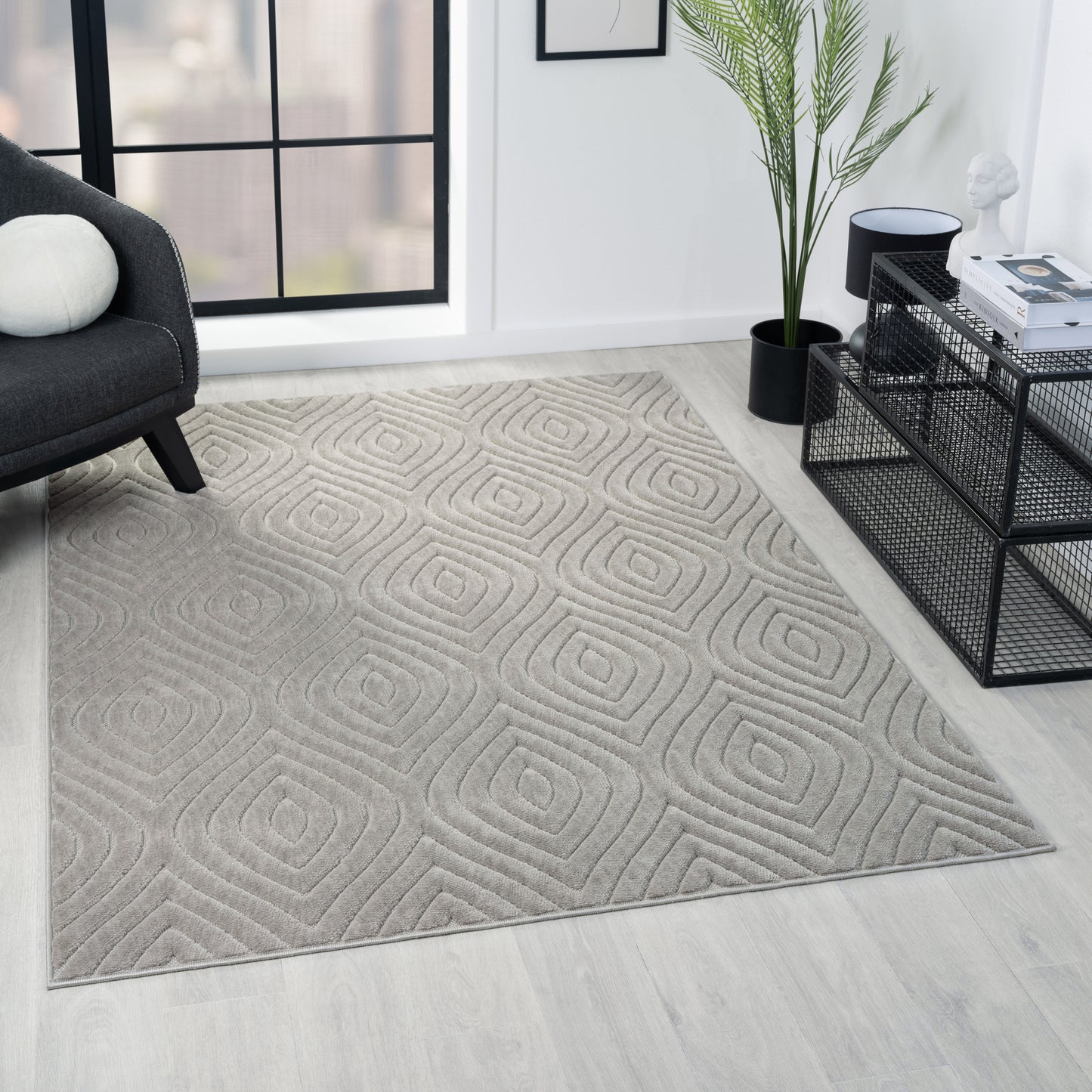 Atlas-82420 Contemporary Power-Loomed Gray Polypropylene Indoor/Outdoor Area Rug - LR Home