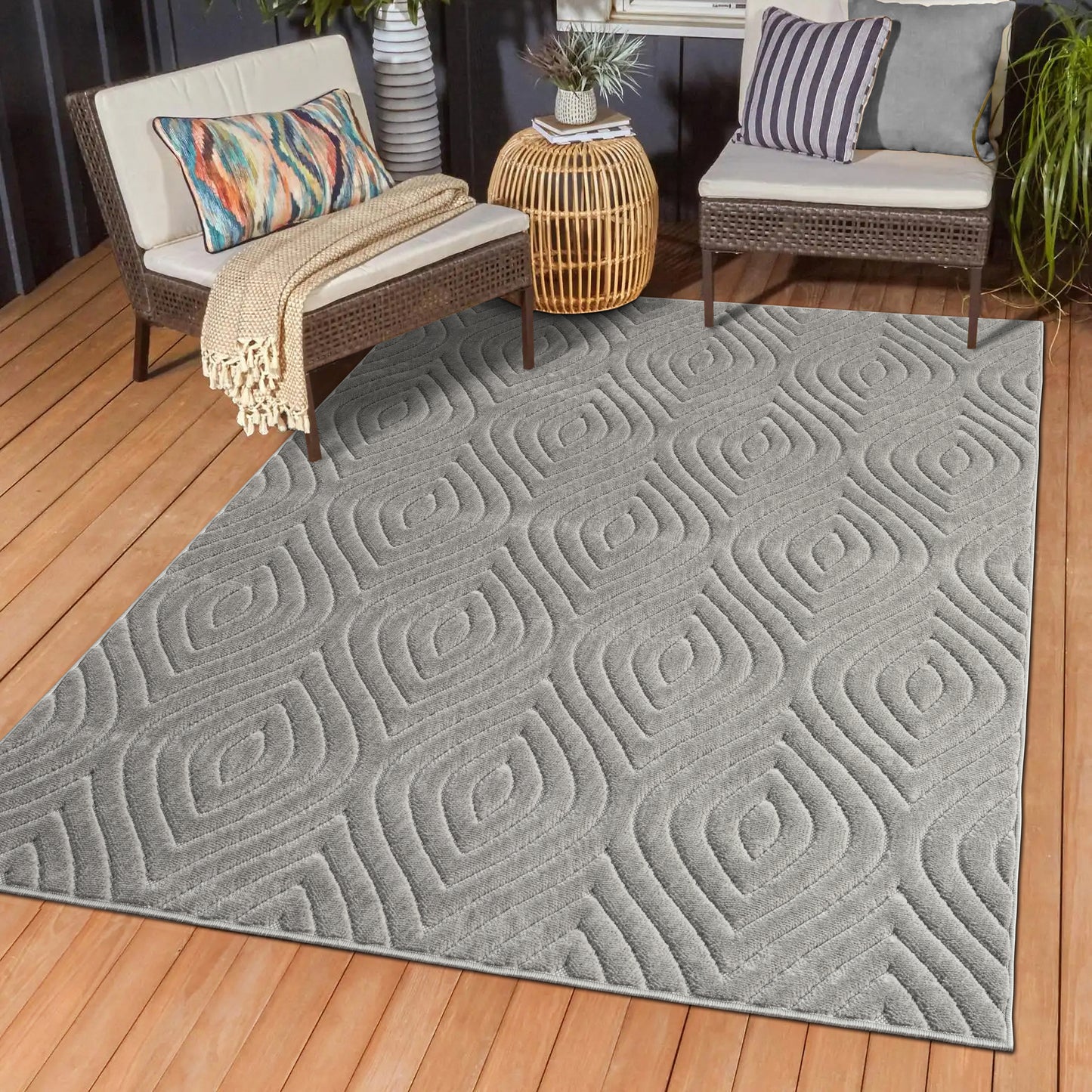 Atlas-82420 Contemporary Power-Loomed Gray Polypropylene Indoor/Outdoor Area Rug - LR Home