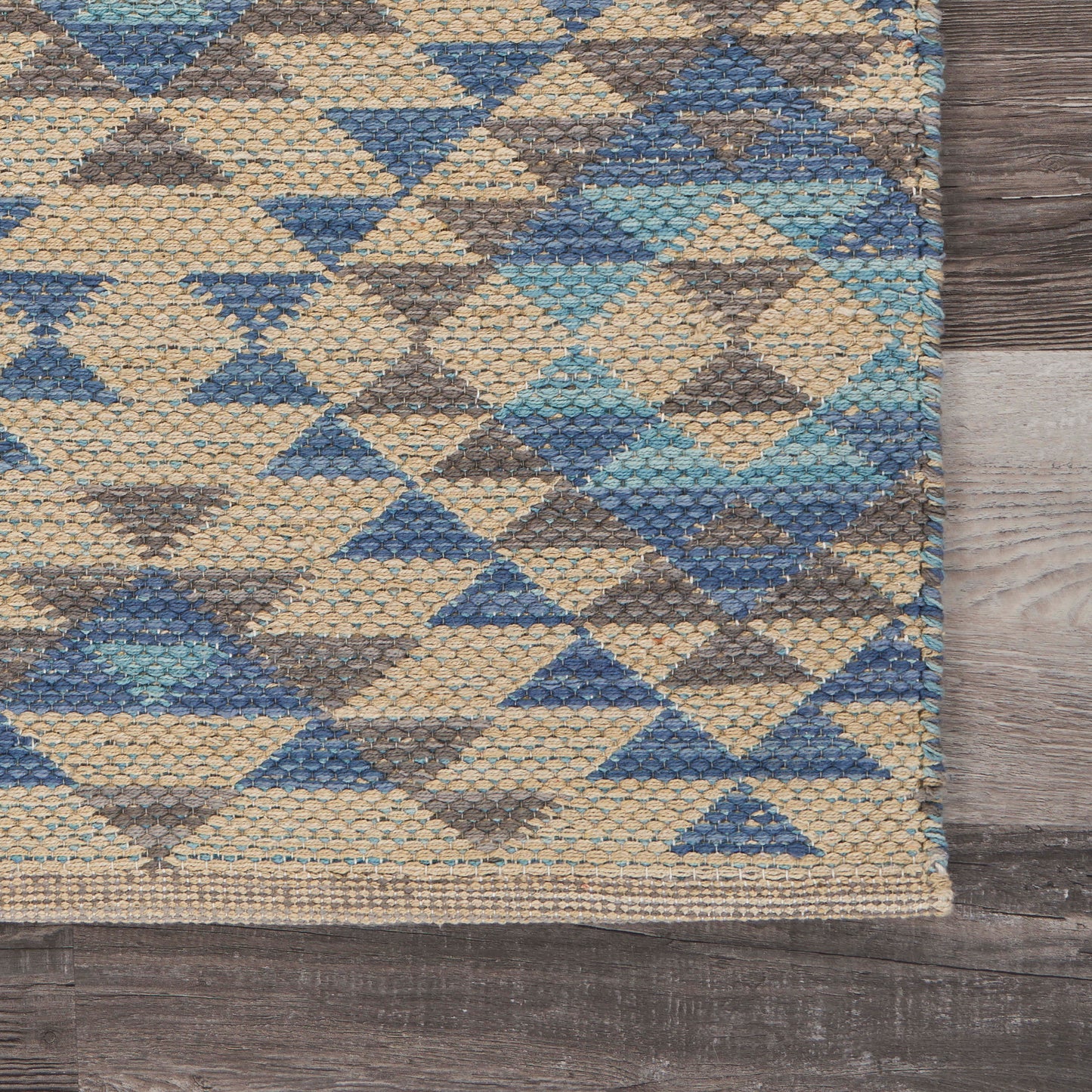 Aurora-81535 Southwestern Hand-Woven Blue/Cream Self-Backed Indoor Area Rug - LR Home