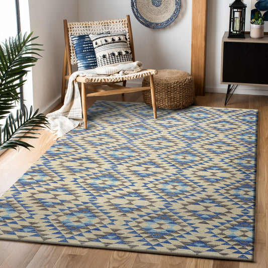 Ox Bay Blue/Beige Southwestern Geometric Cotton Blend Indoor Area Rug - lifestyle view
