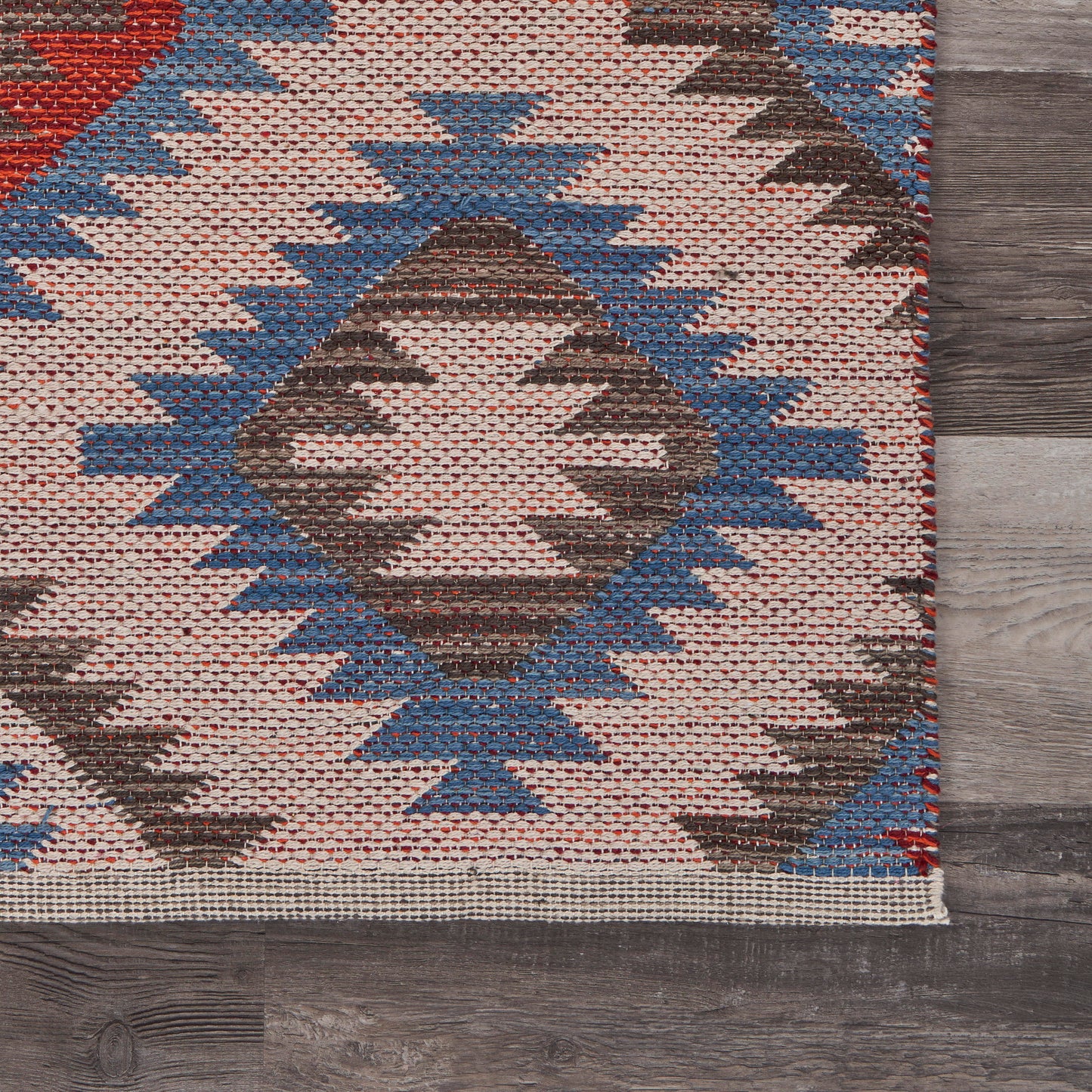 Aurora-81536 Southwestern Hand-Woven Red/Blue Self-Backed Indoor Area Rug - LR Home