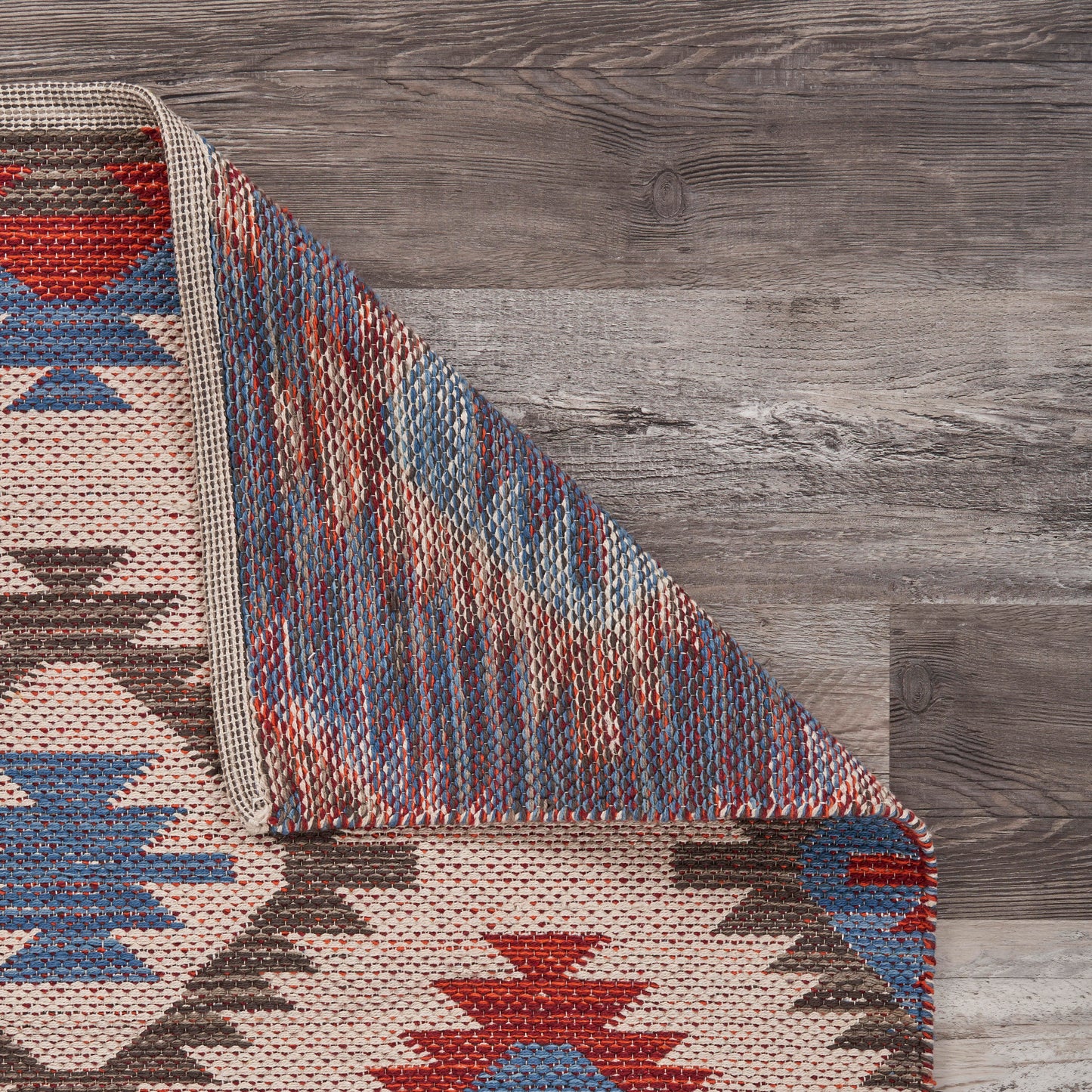 Aurora-81536 Southwestern Hand-Woven Red/Blue Self-Backed Indoor Area Rug - LR Home