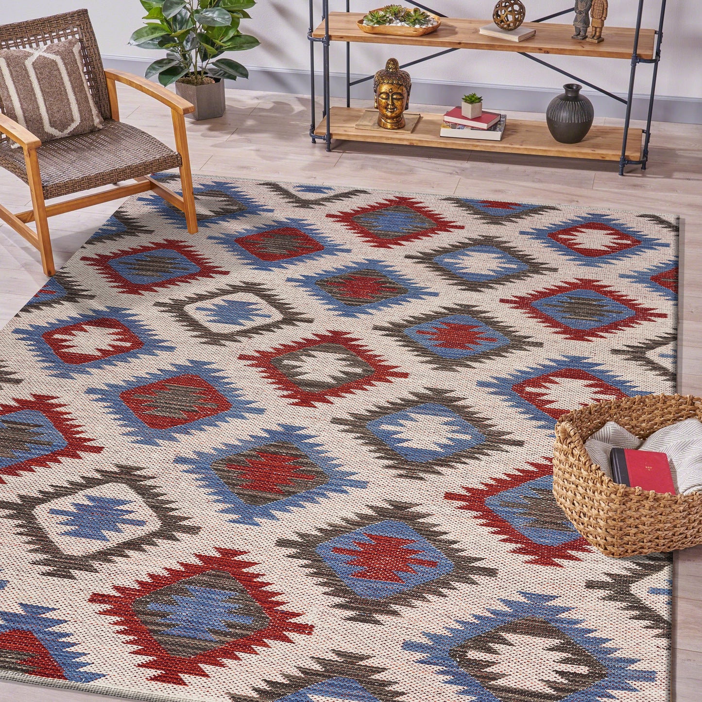 AUROR-81535 Southwestern Hand-Tufted Red/Blue Cotton Blend Indoor Area Rugs - LR Home