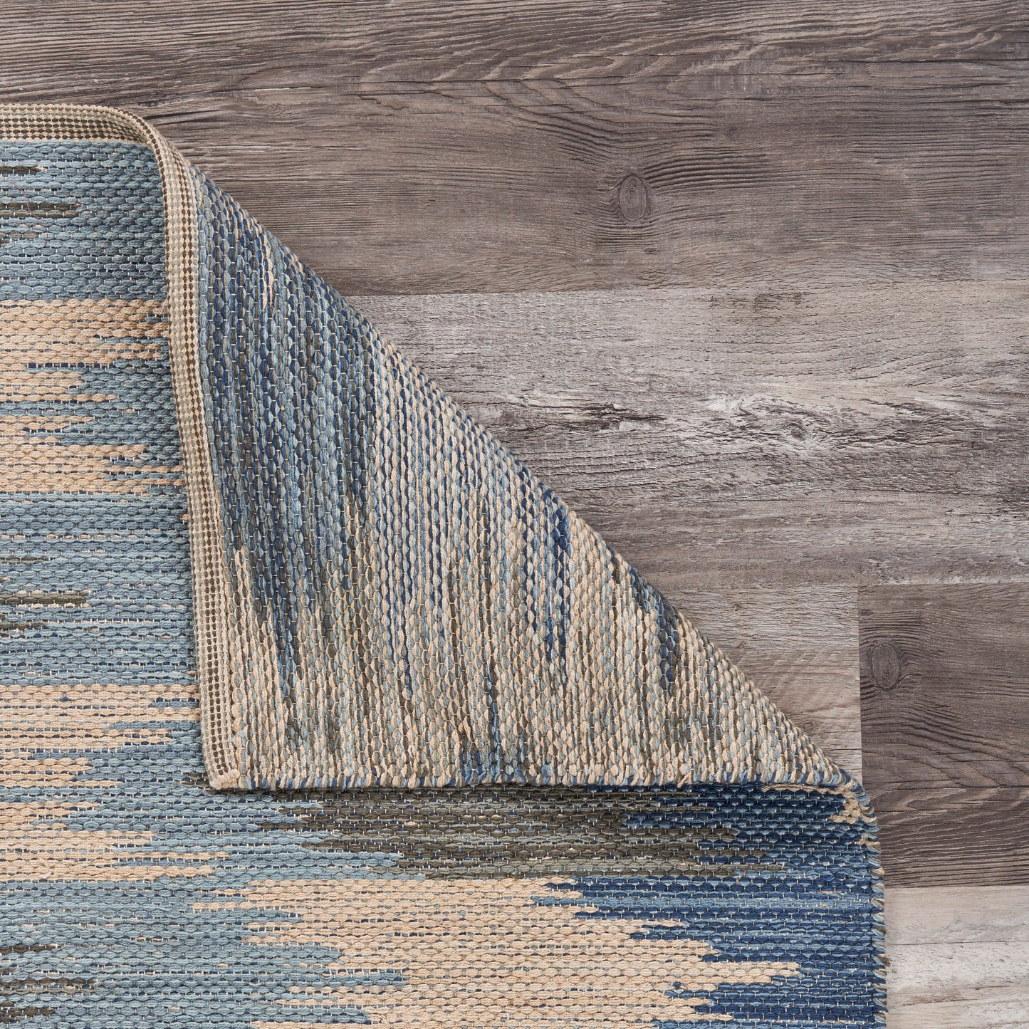 Aurora-81537 Southwestern Hand-Woven Blue/Gray Self-Backed Indoor Area Rug - LR Home