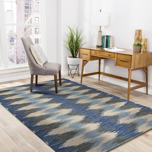 Ox Bay Blue/Beige Southwestern Ikat Cotton Blend Indoor Area Rug - lifestyle view