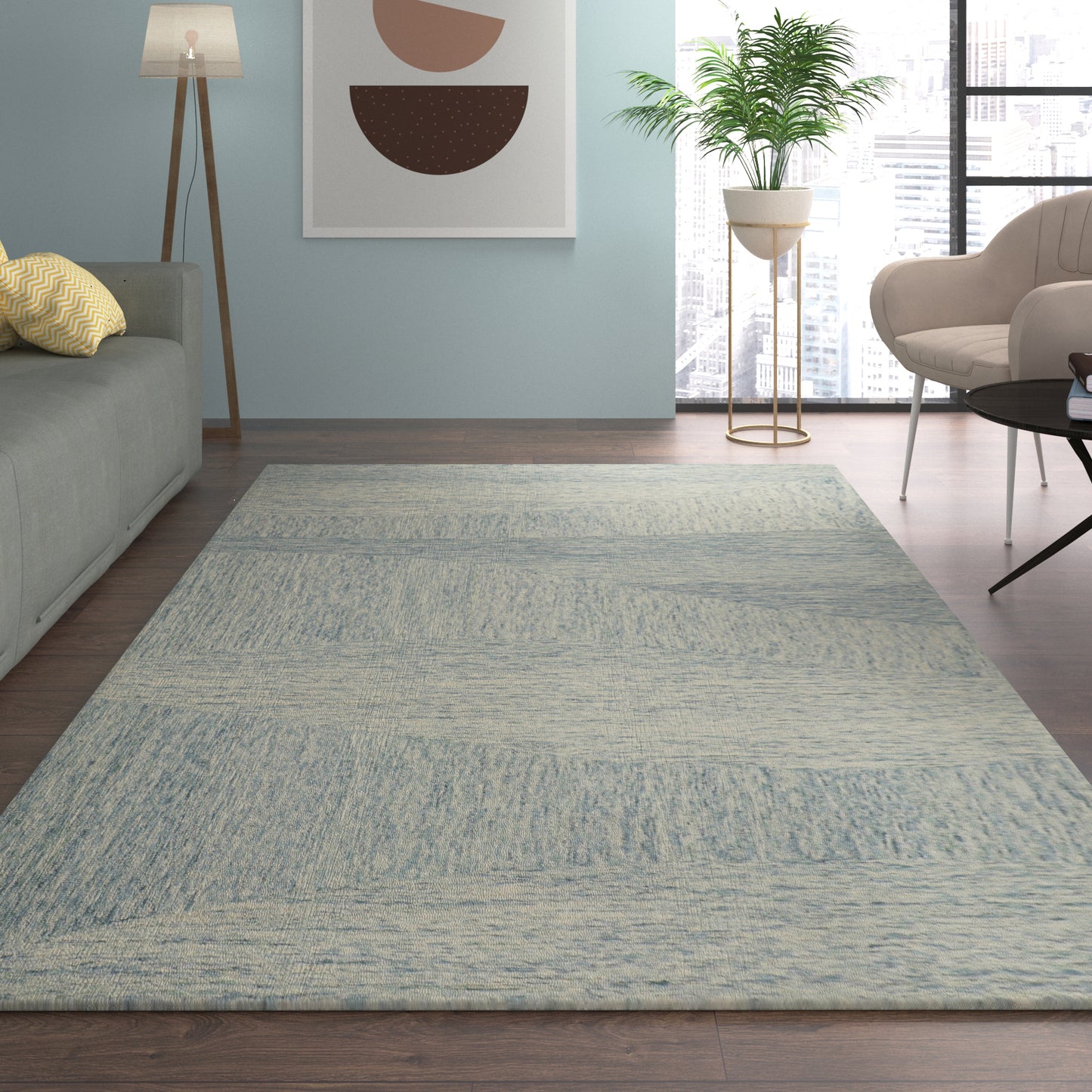 Aurora-82382 Modern Hand-Tufted Blue Cotton Indoor Area Rug - LR Home