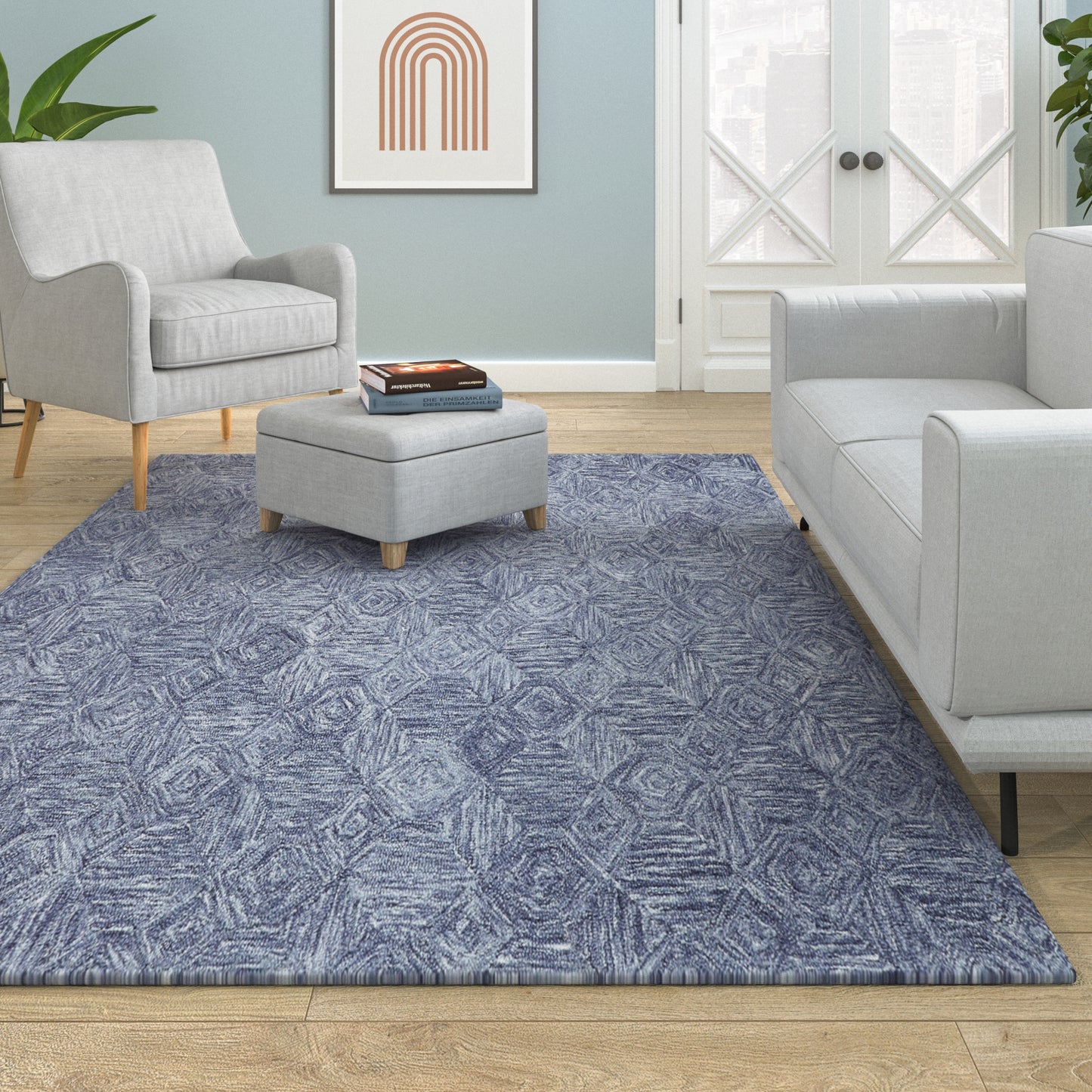 Aurora-82383 Modern Hand-Tufted Blue Cotton Indoor Area Rug - LR Home