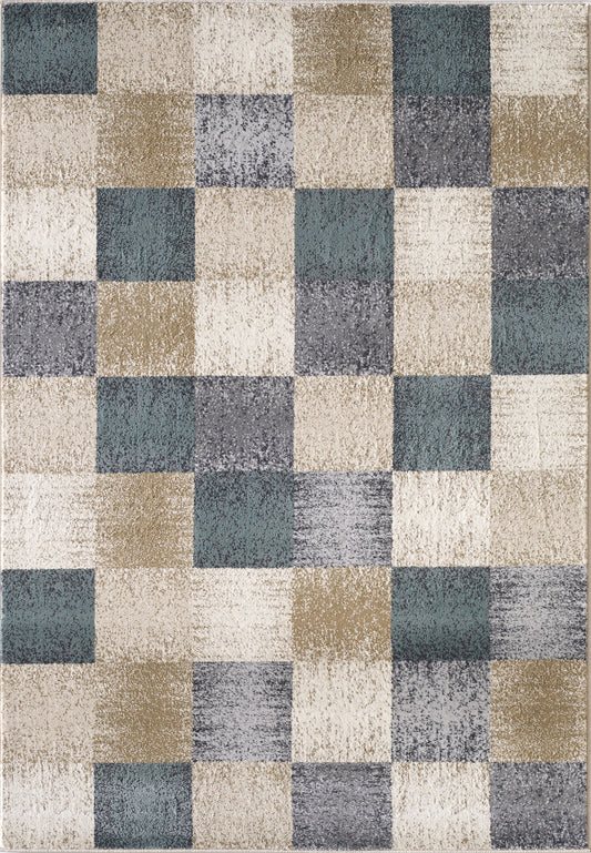Avalon 5617 Ivory Checkered Machine Woven Performance Area Rug - KAS