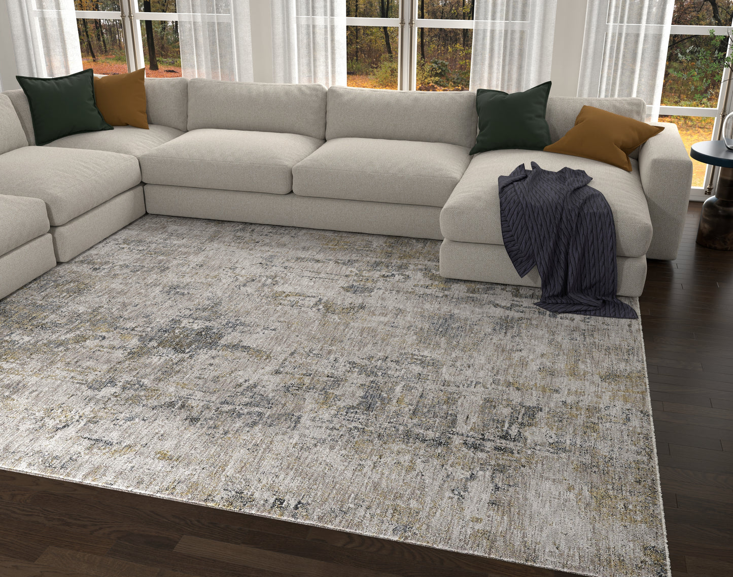 Avani 8406 Ivory/Blue Avery Machine Woven Performance Area Rug - KAS