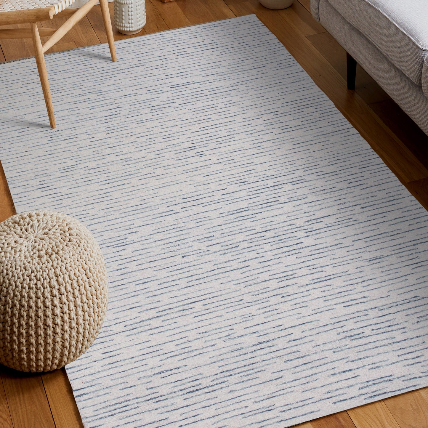 Babylon-81789 Transitional Hand-Tufted Ivory/Blue Cotton Indoor Area Rug - LR Home