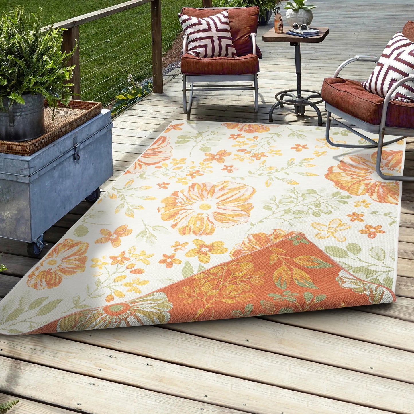 Belize-82510 Tropical Power-Loomed Green Self-Backed Indoor/Outdoor Area Rug - LR Home