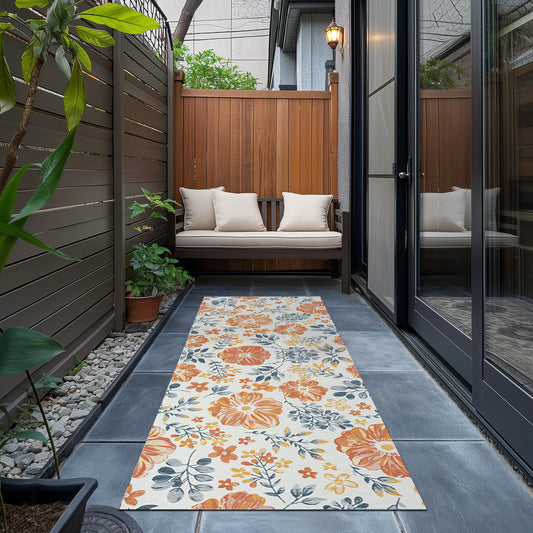 Belize-82511 Tropical Power-Loomed Orange Self-Backed Indoor/Outdoor Area Rug - LR Home