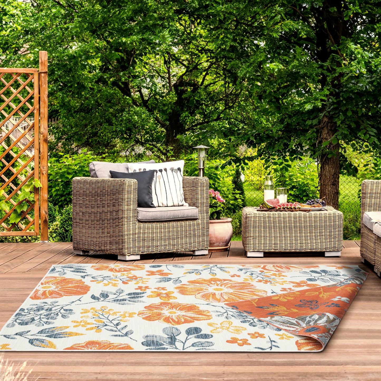 Belize-82511 Tropical Power-Loomed Orange Self-Backed Indoor/Outdoor Area Rug - LR Home