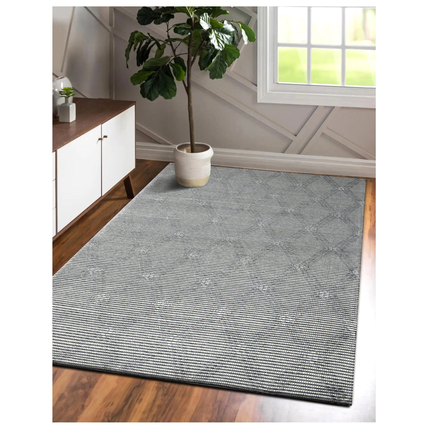 Bergen-03436 Transitional Hand-Woven Gray Cotton Indoor Area Rug - LR Home