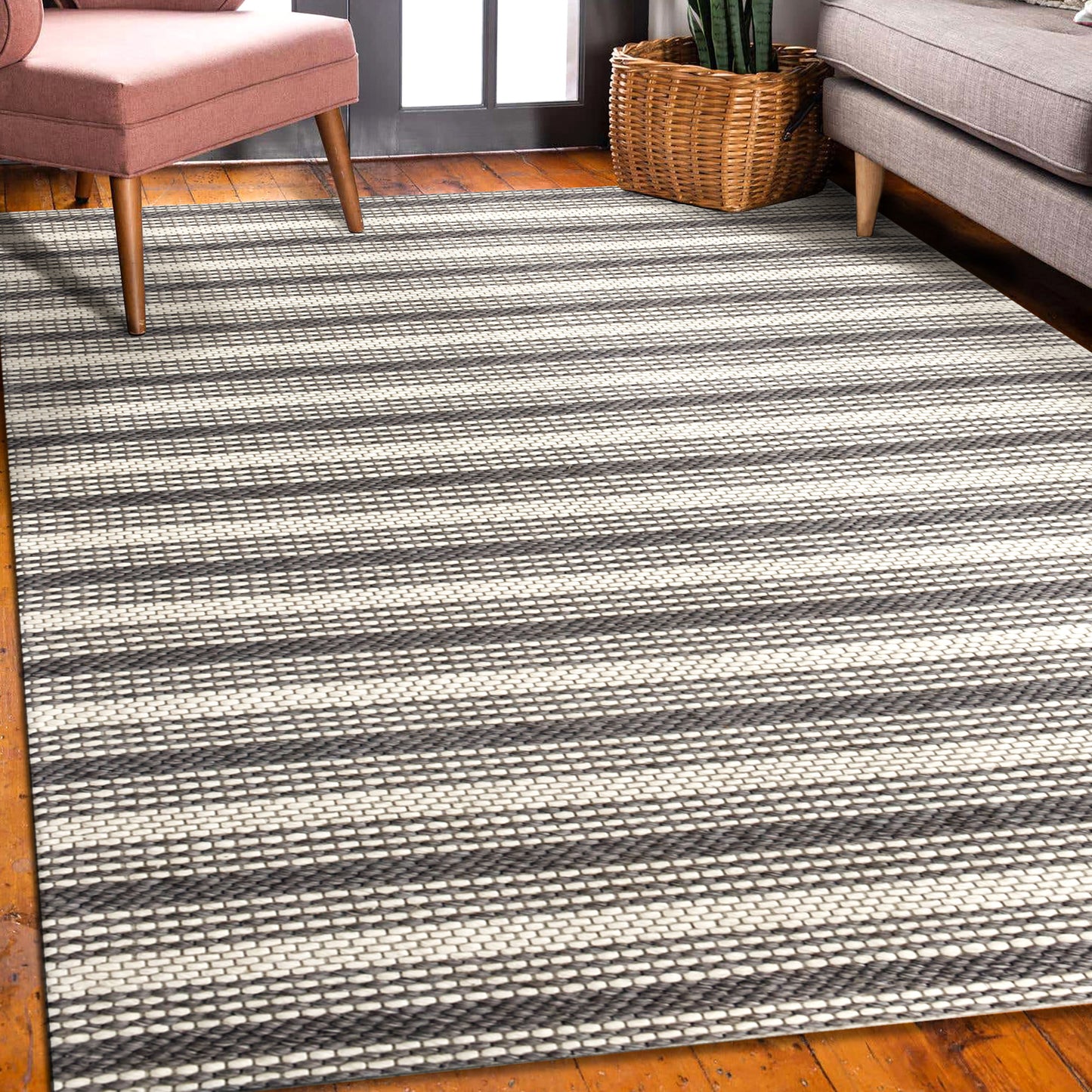 BERGN-03439 Transitional/Casual Hand-Woven Gray Natural Wool and Nylon Mix Indoor Area Rugs - LR Home