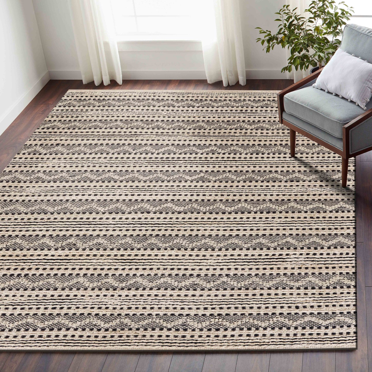 Bleached Naturals-81432 Farmhouse Hand-Woven Charcoal/Pink Cotton Indoor Area Rug - LR Home