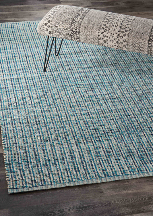 Bleached Naturals-81433 Farmhouse Hand-Woven Blue Cotton Indoor Area Rug - LR Home