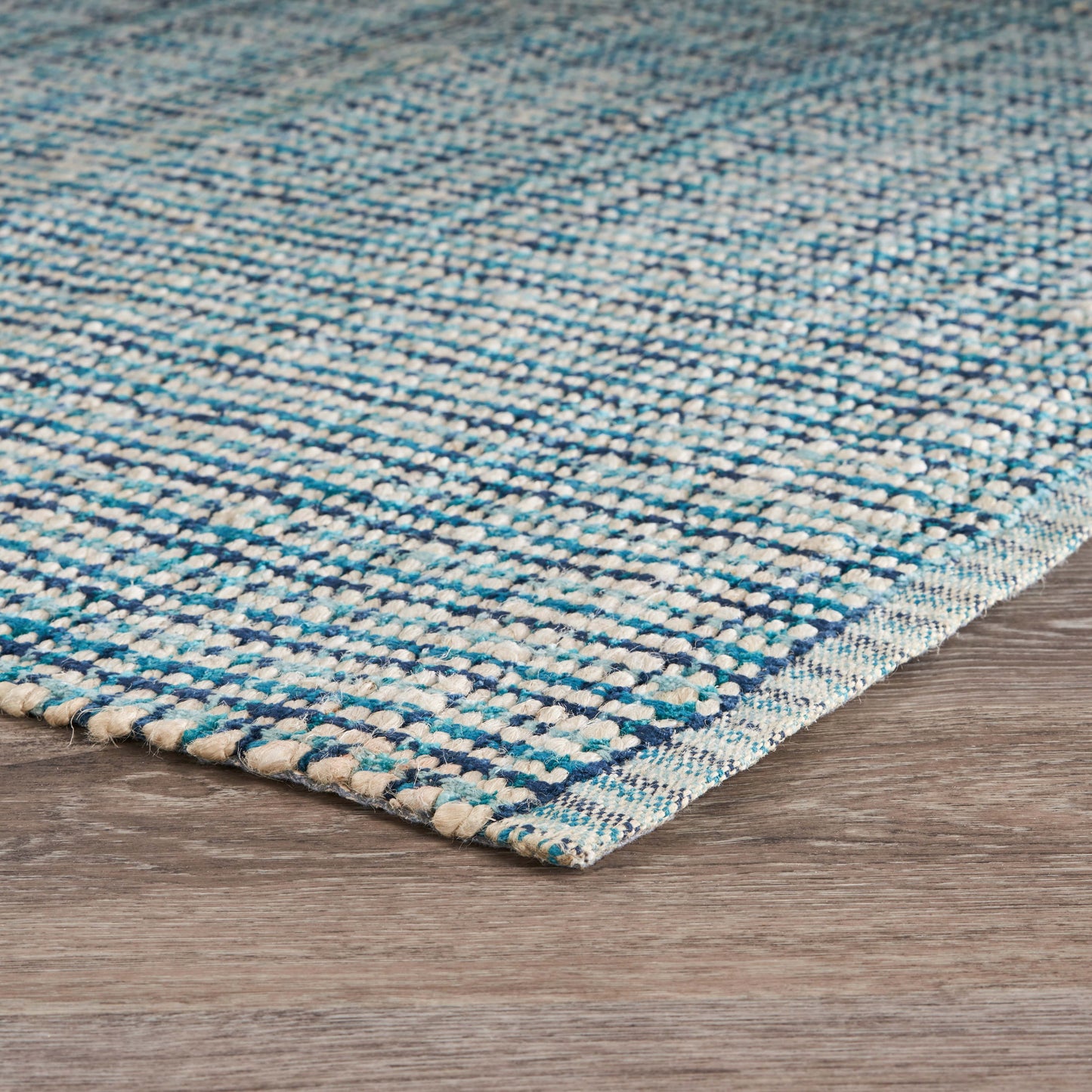 Bleached Naturals-81433 Farmhouse Hand-Woven Blue Cotton Indoor Area Rug - LR Home