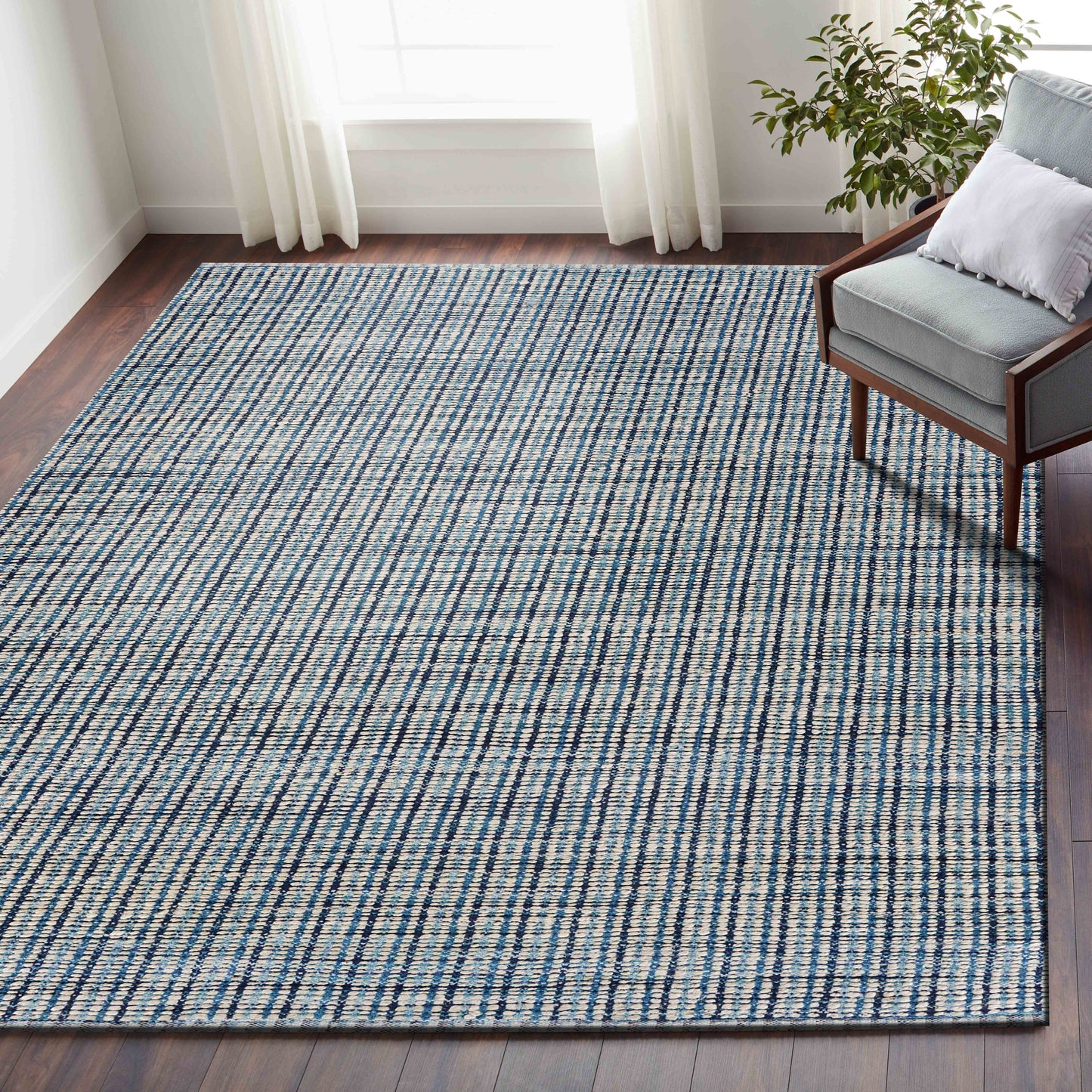 Bleached Naturals-81433 Farmhouse Hand-Woven Blue Cotton Indoor Area Rug - LR Home