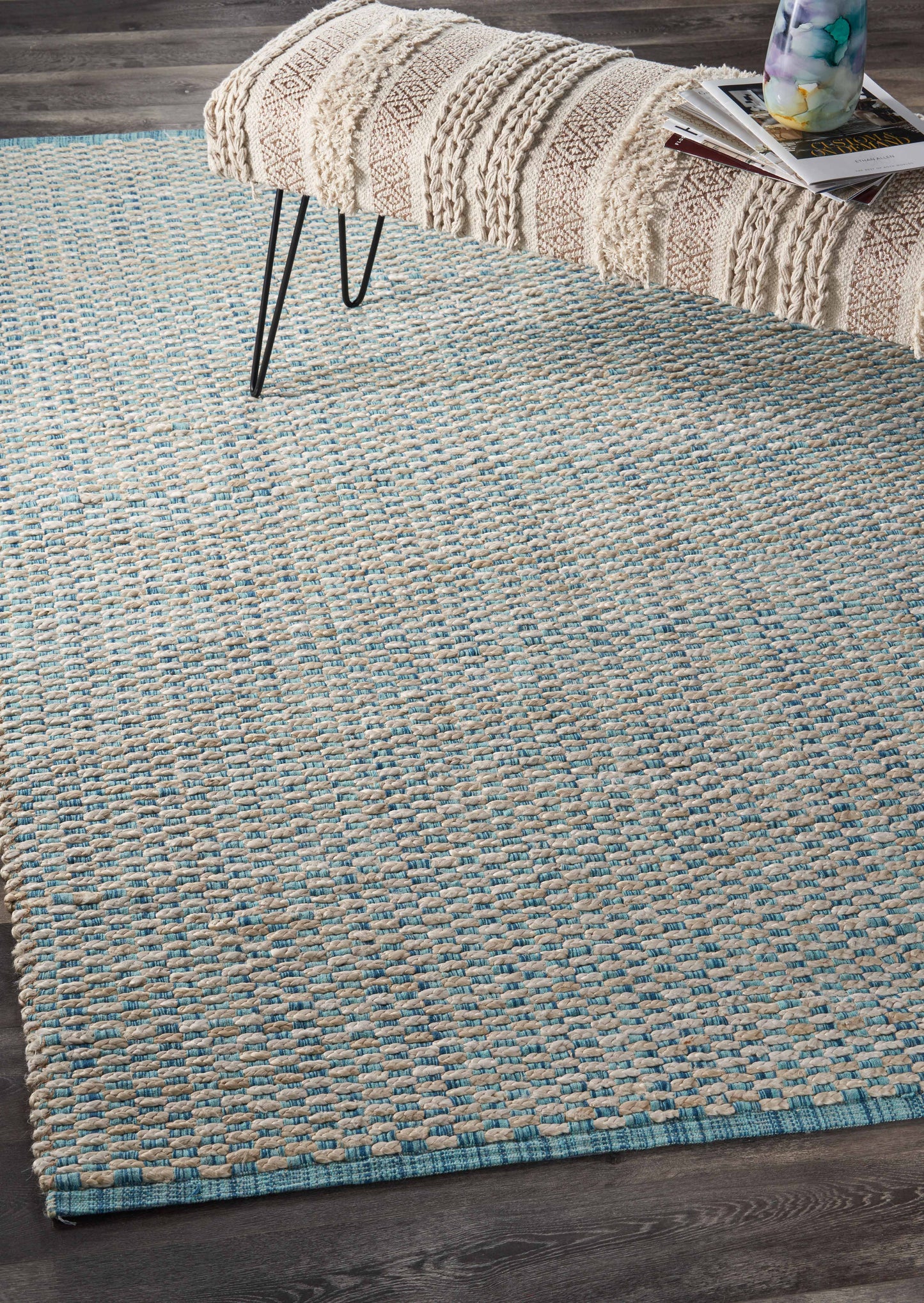Bleached Naturals-81436 Farmhouse Hand-Woven Blue/Ivory Cotton Indoor Area Rug - LR Home