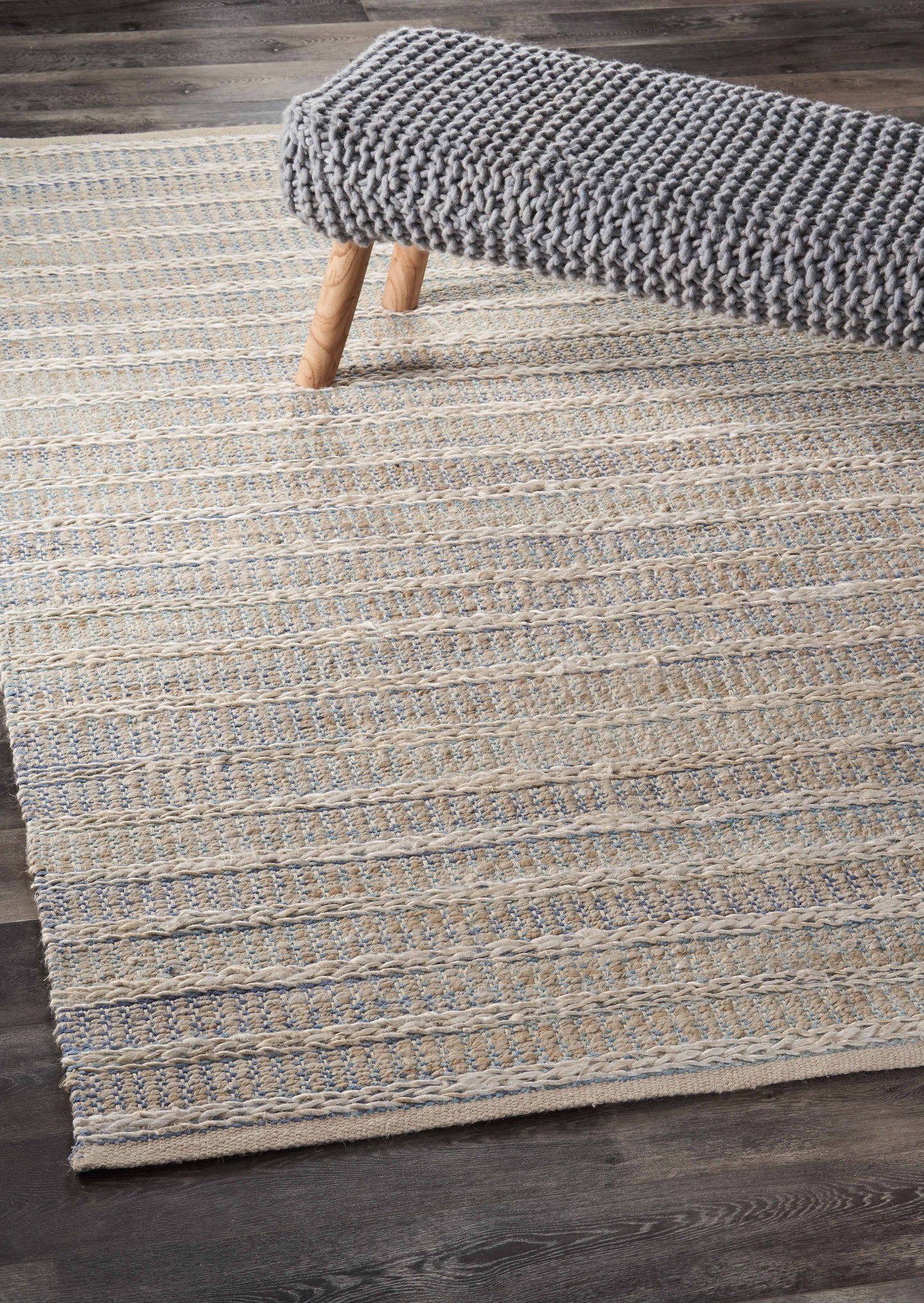 Bleached Naturals-81437 Farmhouse Hand-Woven Light Blue/Ivory Cotton Indoor Area Rug - LR Home