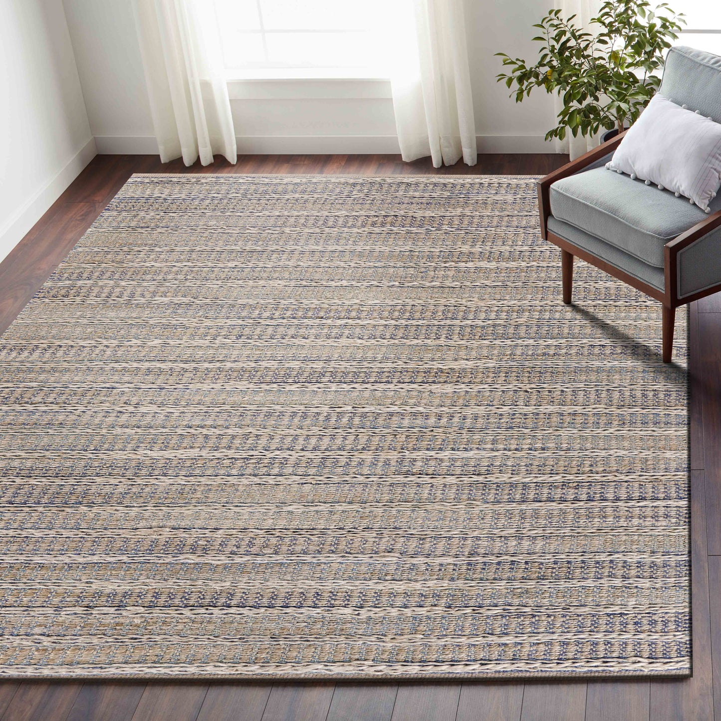 Bleached Naturals-81437 Farmhouse Hand-Woven Light Blue/Ivory Cotton Indoor Area Rug - LR Home