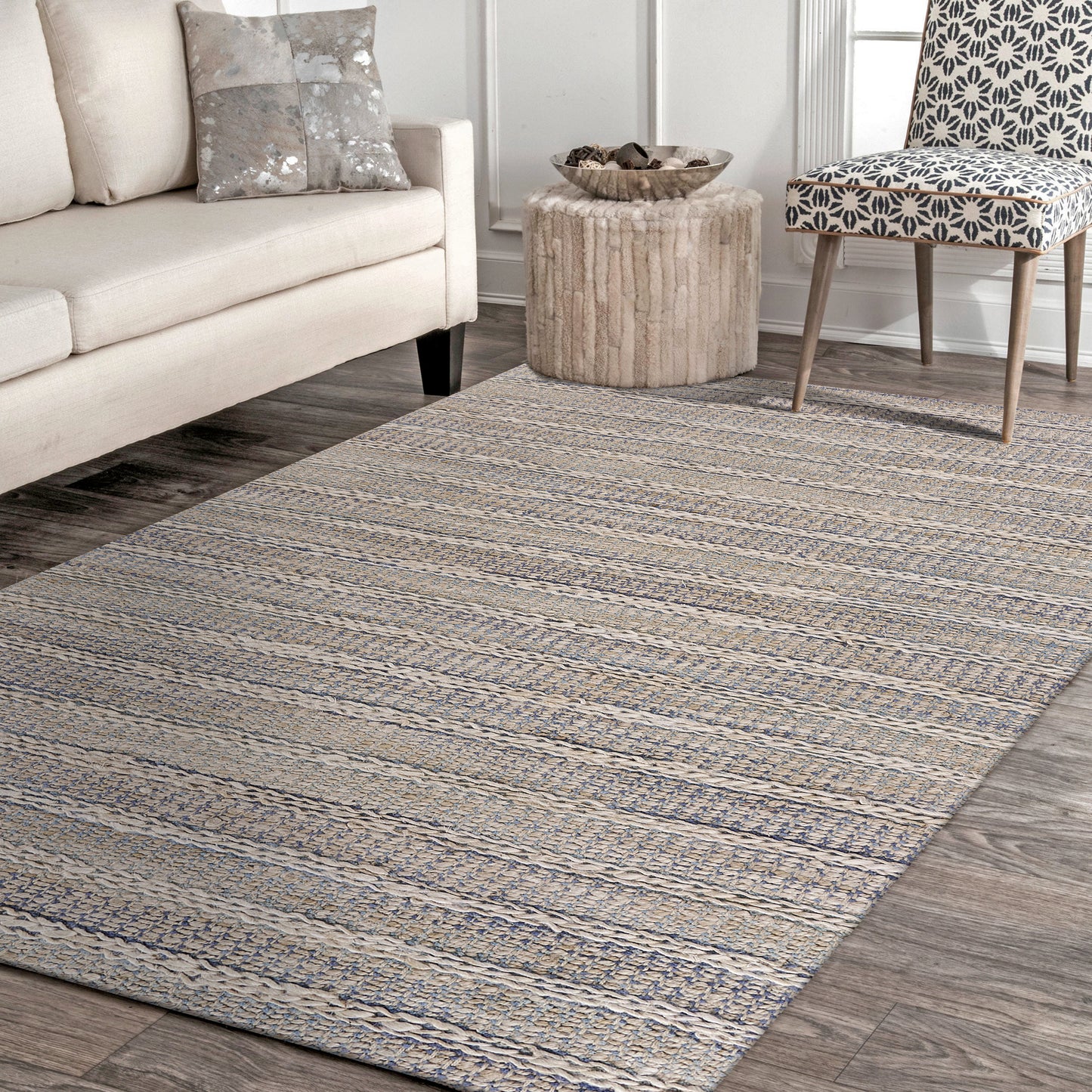 Bleached Naturals-81437 Farmhouse Hand-Woven Light Blue/Ivory Cotton Indoor Area Rug - LR Home