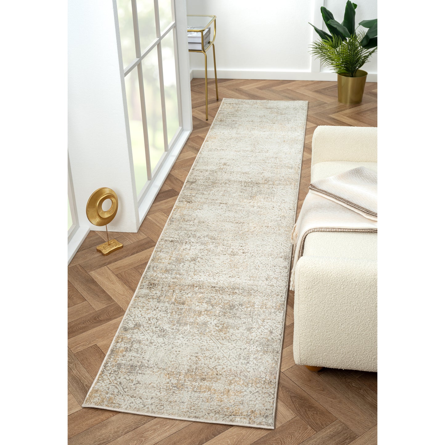 Brisbane-82283 Transitional Power-Loomed Gray/Beige Cotton Indoor Area Rug - LR Home