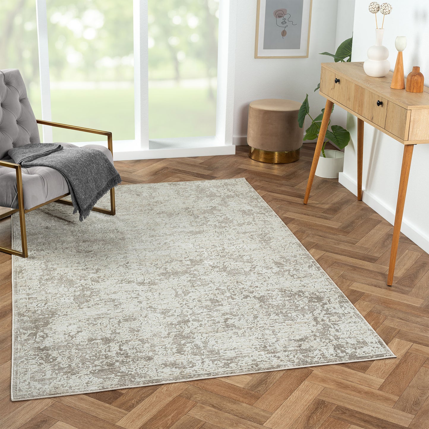 Brisbane-82285 Transitional Power-Loomed Gray Cotton Indoor Area Rug - LR Home