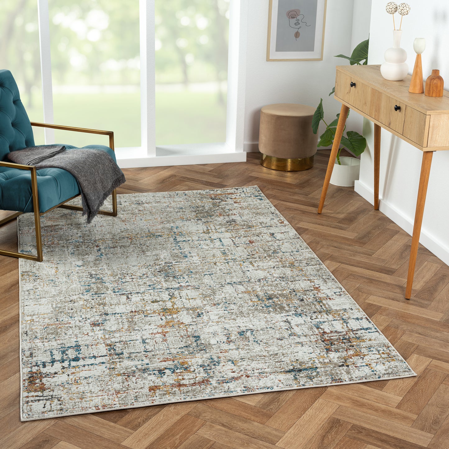 Brisbane-82289 Transitional Power-Loomed Gray/Multi Cotton Indoor Area Rug - LR Home