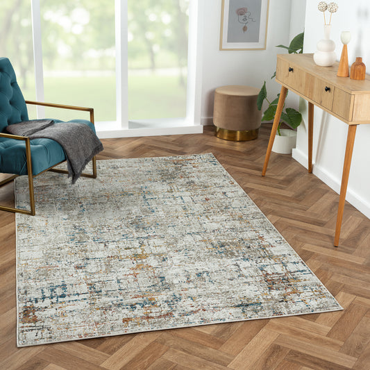Brisbane-82289 Transitional Power-Loomed Gray/Multi Cotton Indoor Area Rug - LR Home