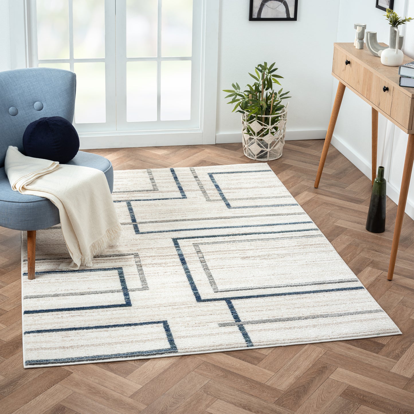 Bristol-82135 Contemporary Power-Loomed Blue/Gray Jute Indoor Area Rug - LR Home