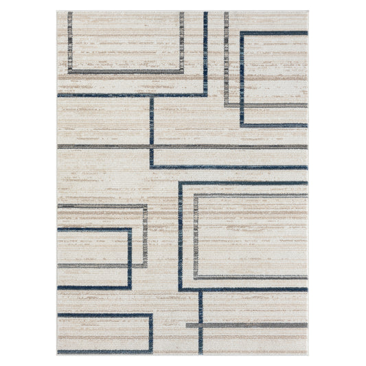 Bristol Blue/Gray Contemporary Geometric High-Low Plush Polyester Blend Area Rug - Silo view