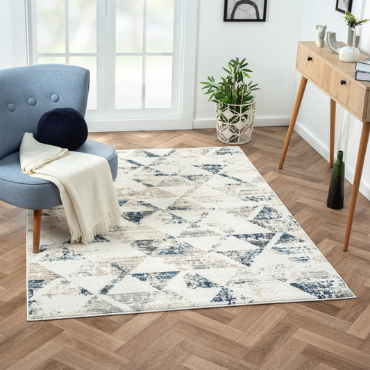 Bristol-82137 Contemporary Power-Loomed Ivory/Blue Jute Indoor Area Rug - LR Home