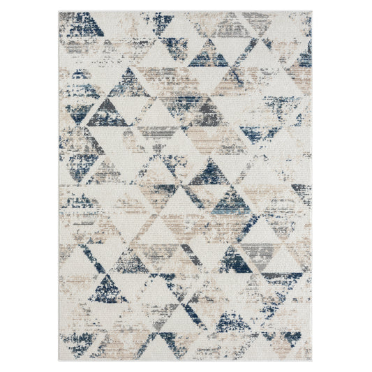 Bristol Ivory/Blue Contemporary Geometric High-Low Plush Polyester Blend Area Rug - Silo view