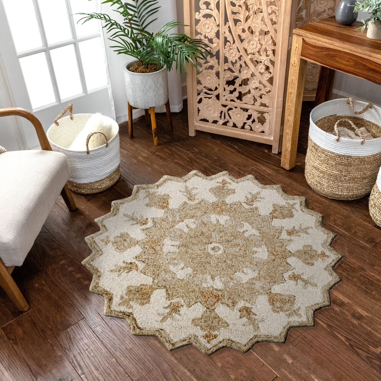 BROSE-21706 Transitional/Casual Hand-Woven Beige Natural Wool Indoor Area Rugs - LR Home