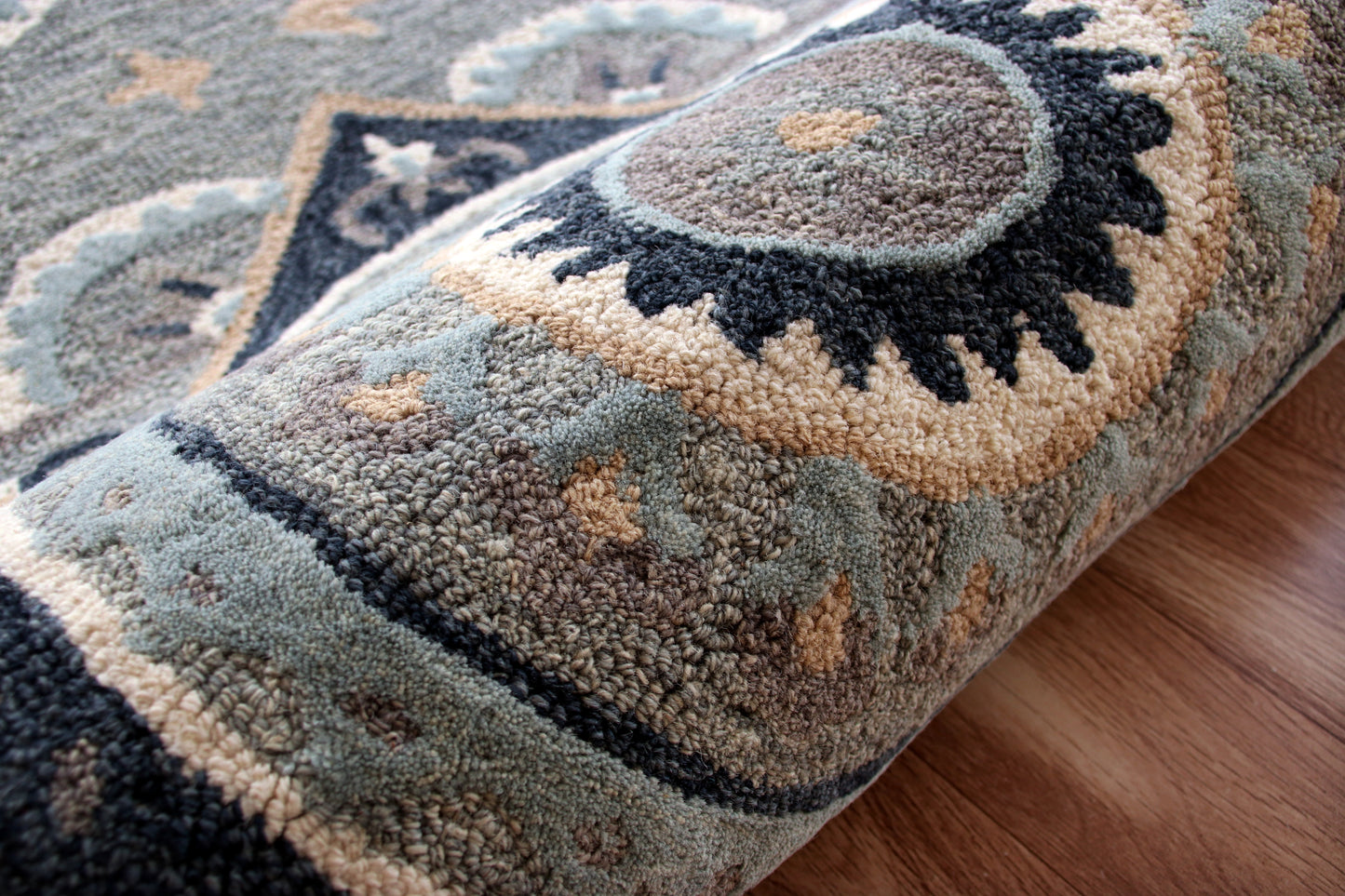 BROSE-21708 Transitional/Casual Hand-Woven Gray/Blue Natural Wool Indoor Area Rugs - LR Home