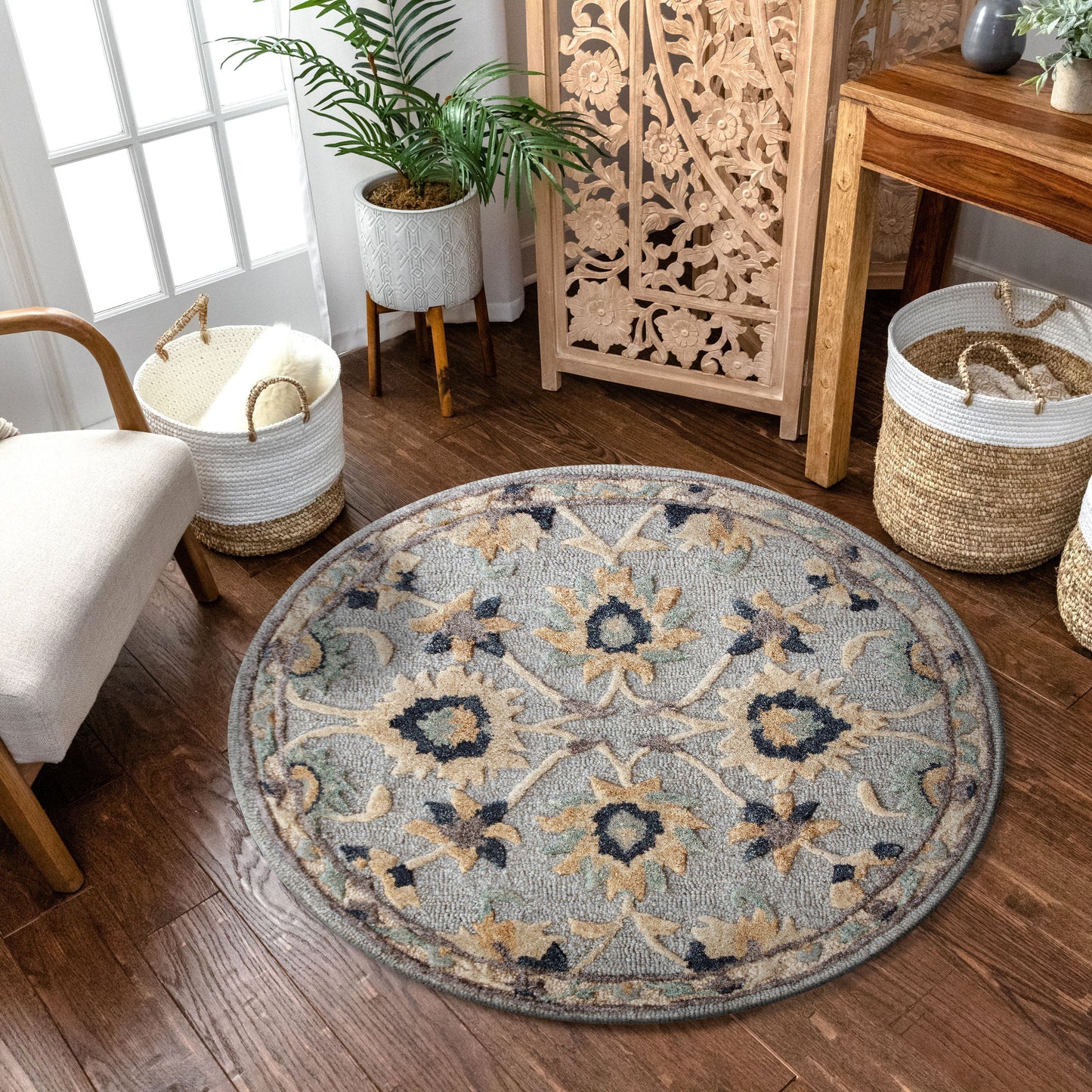 Bella Rose-21710 Farmhouse Hand-Tufted Gray/Beige Cotton Indoor Area Rug - LR Home