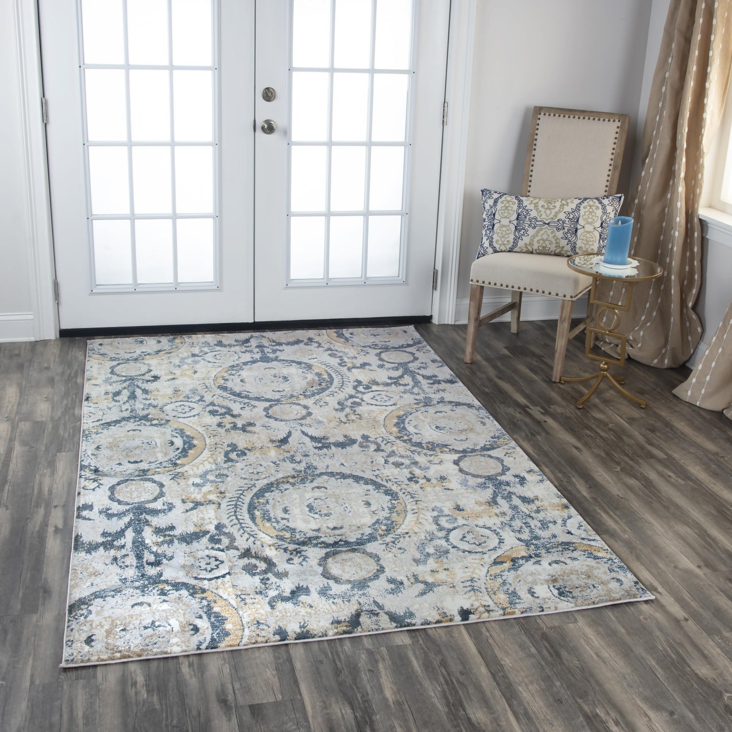 Bristol BRS107 Beige/Blue Machine-Made Rug - Rizzy