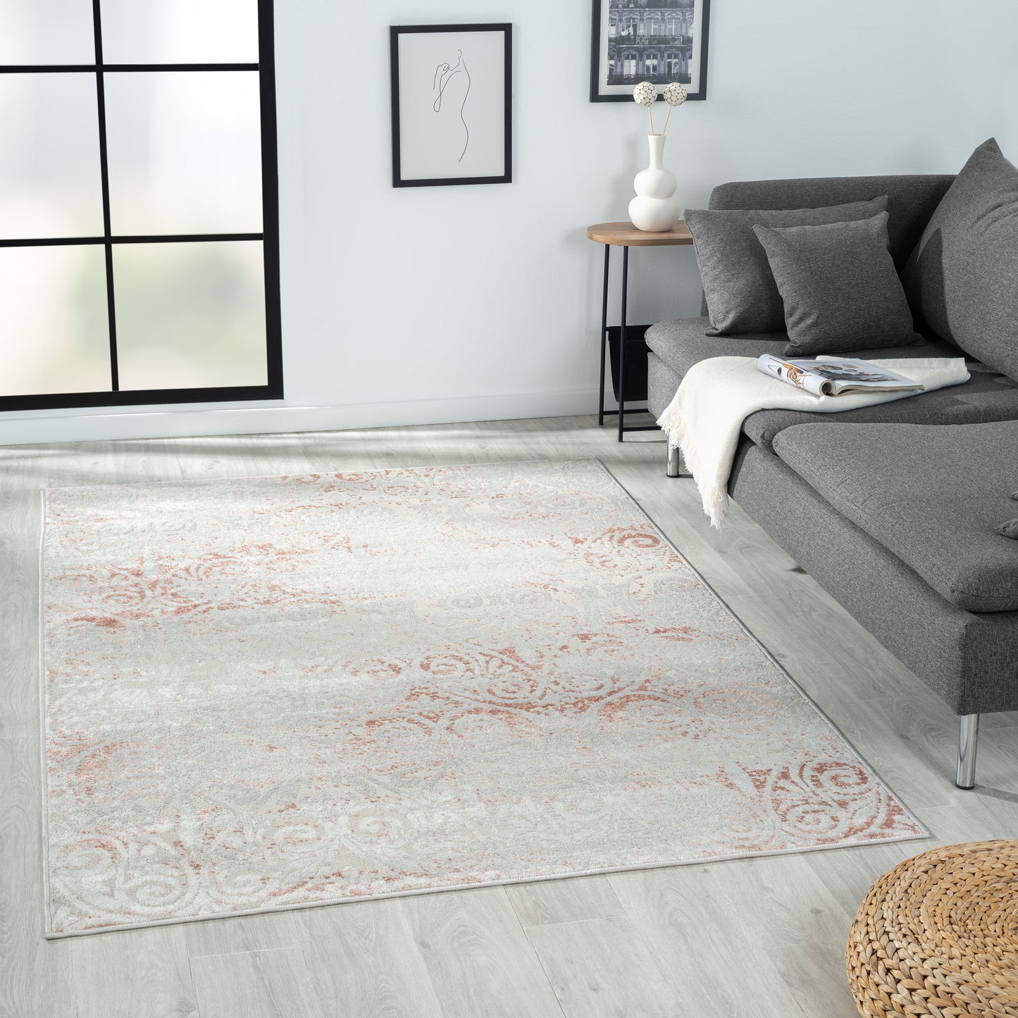 CALGR-82276 Transitional/Casual Machine Made Coral Pink Synthetic Indoor Area Rugs - LR Home