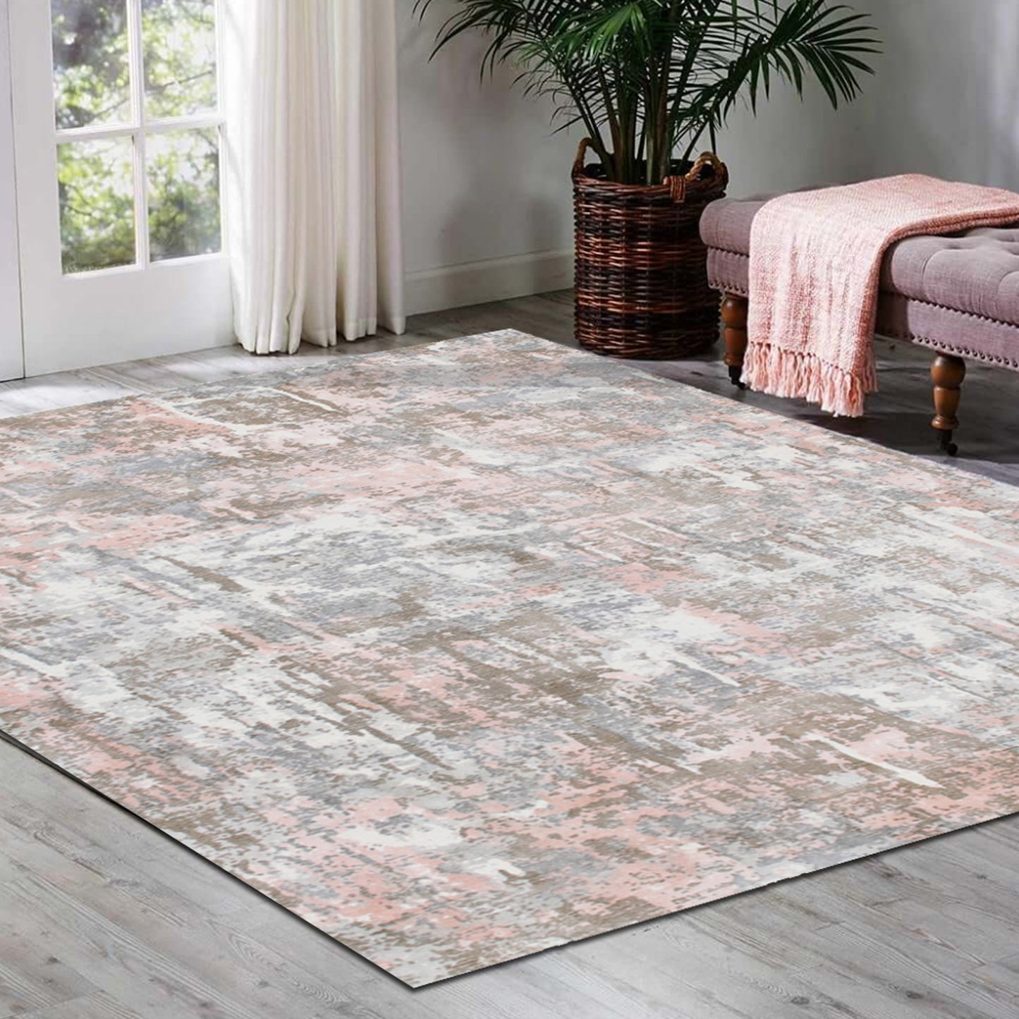 Calypso-81691 Contemporary Hand-Woven Gray/Pink Latex Indoor Area Rug - LR Home